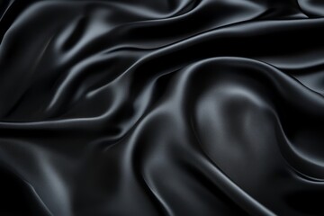Black Satin Drape: A luxurious backdrop of black satin fabric flows in graceful, sinuous waves, creating a minimalist yet elegant visual with a hint of mystery and sophistication.