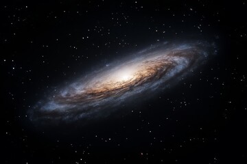 Fototapeta premium Celestial Canvas: A mesmerizing vista of a spiral galaxy unfurls across the cosmic expanse, revealing swirling arms of stars, gas, and dust, with the vast darkness of space as its backdrop.