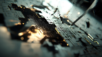 A close up of a computer chip with a black and gold design. Generated using AI.