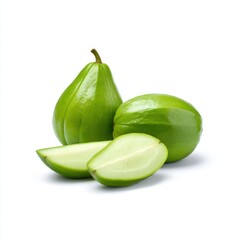 Chayote squash still life arrangement isolated on white background