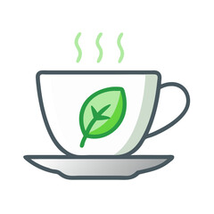 Tea Cup with Leaf Icon Representing Green Tea and Herbal Beverage