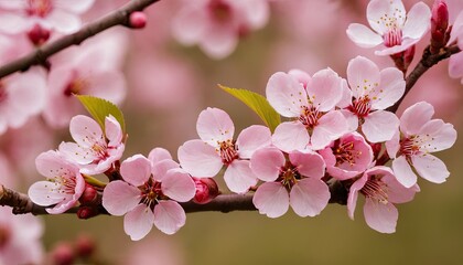 Obraz premium Delicate Pink Cherry Blossoms Branch 1