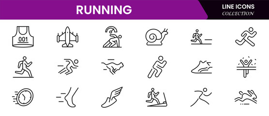 Running icons set. running vector icons for UI design. Filled symbol collection. Vector illustration web line icon collection