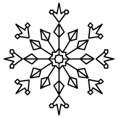 Vector silhouette of a snowflake with six branches extending outward, minimalist design