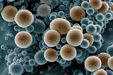 Microscopic view of clustered spherical particles.