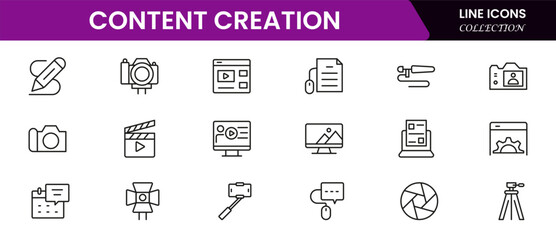Set Content Creator line web icons, media. Linear icon collection. Vector illustration web line icon collection
