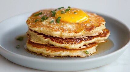Golden brown fluffy pancakes with melting butter perfect for breakfast or brunch