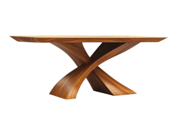 Exquisite Walnut Wood Dining Table Modern X Base Design Rich Grain Sleek Lines Studio Photography on Black on transparent background