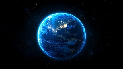 Glowing Blue Digital Sphere on Black Background