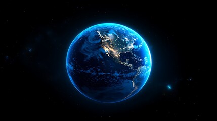 Fototapeta premium Glowing Earth from Space at Night, A glowing view of Earth from space, highlighting city lights and continents