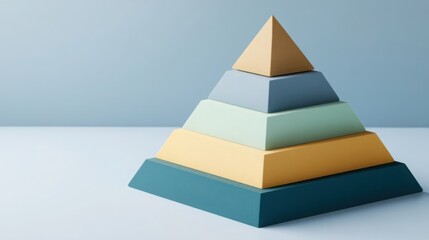Paper pyramid model demonstrating layers hierarchy with visual representation for business and marketing strategy