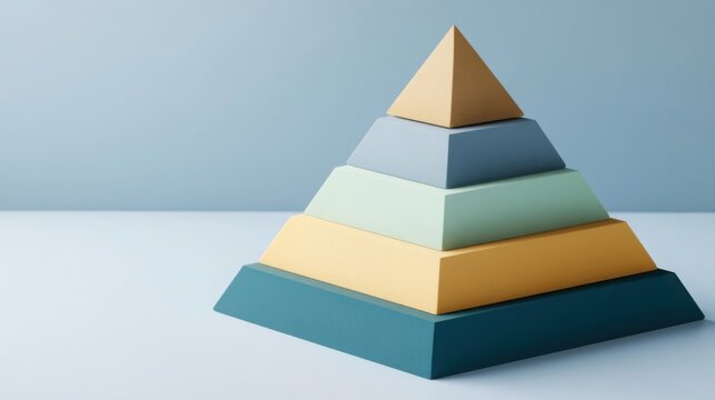 Paper pyramid model demonstrating layers hierarchy with visual representation for business and marketing strategy