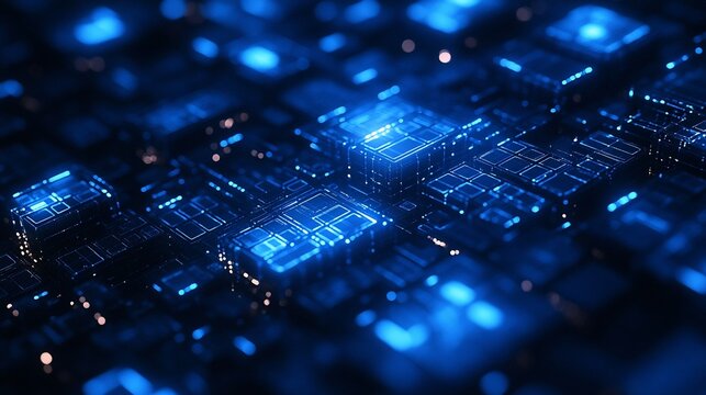 Abstract blue circuit board conveys technological advancement and digital connectivity