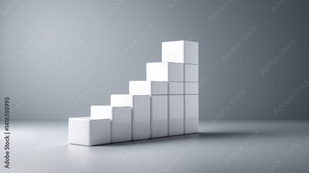 Poster white cube with graph design illustrating bar chart icon for data analysis and business performance 
