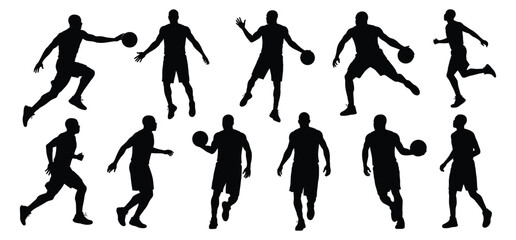  A Basketball player set silhouettes with a white background 