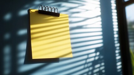 Yellow sticky note on wall with shadows