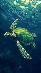 Obraz premium Underwater Sea Turtle Swimming