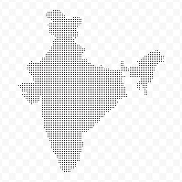 Vector Illustration of Dotted Map of India in black on Transparent Background (PNG). Dotted black map template for website pattern, annual report, infographics.