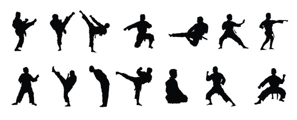 A vector collection of martial arts poses for artwork compositions