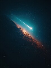 Obraz premium Dreamy Comet Crossing a Quiet Galaxy: A Minimalist and Serene Cosmic Scene