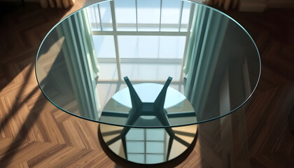 Fototapeta premium glass table with a metal base in a room