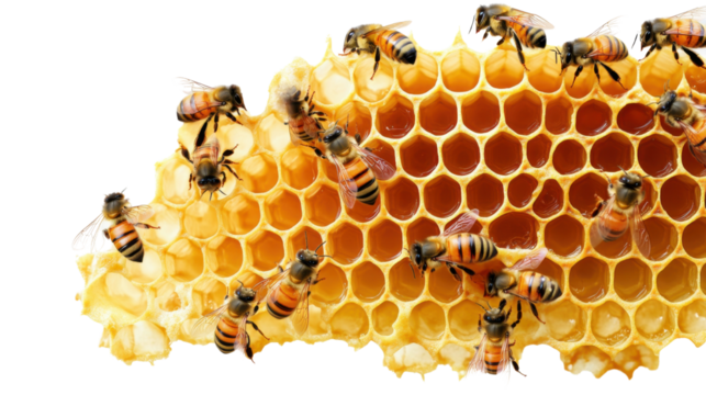Busy Bees at Home: A close-up shot showcases honeybees busily at work on their honeycomb, a testament to nature's industry and the sweet rewards it yields.