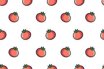 Seamless Pattern of Red Tomatoes in Flat Color with Shadow on White Background