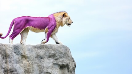 Atypicalanduniquebigcatdepictinganimagicalcreatureatopacliffagainstaskybackgrounddemonstratingwildlifepowerandfantasyillustrationinthecreativewildenvironment