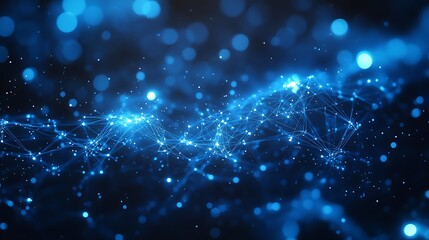 Fototapeta premium Abstract Digital Network with Glowing Blue Nodes particles wave