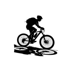 Fototapeta premium Black silhouette vector of a cyclist riding a bike on white background
