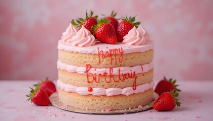 Happy Birthday Cake with Strawberries
