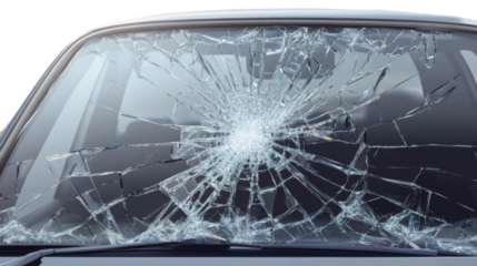 Shattered Vision: A close-up shot of a vehicle's windscreen, displaying a spiderweb pattern of shattered glass. The impact is visually arresting.