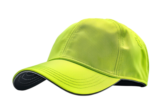 Neon lime green baseball cap isolated on black background showcasing vibrant color and stylish design Perfect for summer sports or on transparent background