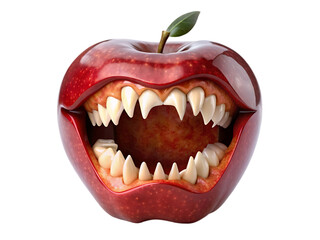 Naklejka premium Creepy Red Apple with Vampire Teeth: Halloween Image