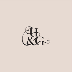 elegant and luxury concept UG wedding concept monogram letter bold serif initial calligraphy