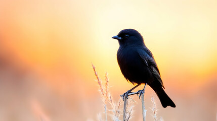 Obraz premium Serene bird silhouette at sunset peaceful nature photography