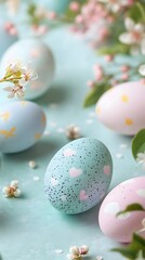 Obraz premium Pastel Easter Eggs with Spring Blossoms