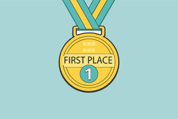 Gold Medal First Place Winner Achievement Award Success Ribbon