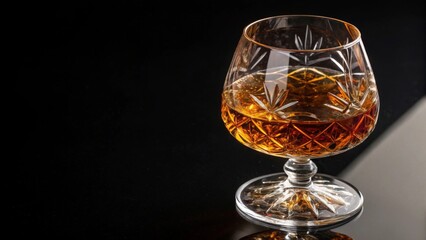 glass of brandy  on a black background for advertising a bar, pub or restaurant menu