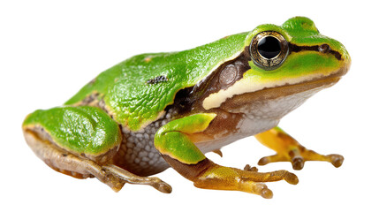Obraz premium Emerald frog: A vibrant green tree frog sits, captivating viewers with its intricate skin, vivid eyes, and serene pose. Perfect for any nature, wildlife or conservation campaign. 