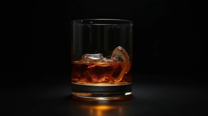 glass of whiskey, a glass of whiskey  on a black background for advertising a bar, pub or restaurant menu