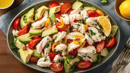 Crab, avocado salad, kitchen, lunch
