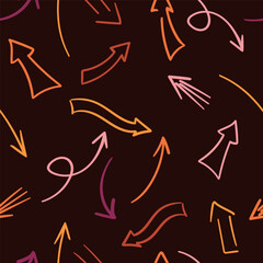 Arrow sign seamless pattern. Hand drawn pointer icon. Indicator vector illustration. Flat line art sloppy doodle arrow allover print