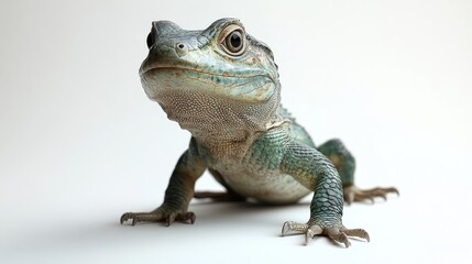 Obraz premium Captivating amphibian portrait showcasing the intricate skin texture and mesmerizing gaze of a vibrant frog against a pristine white backdrop detail image