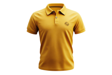 Stylish Mustard Yellow Polo Shirt Featuring a Small Sun Design on a Black Background Perfect for Summer Casual Wear or Corporate Events on transparent background