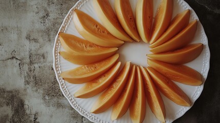 Fresh Cantaloupe Slices Arranged on Plate Ready to Eat