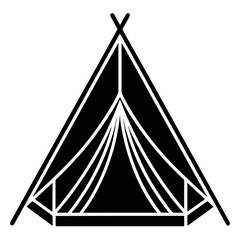 Line art vector silhouette of a camping tent with simple triangular shapes