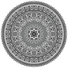 Outline mandala for coloring book. Tattoo design. Traditional motifs. Floral henna or mehndi style mandala design. 