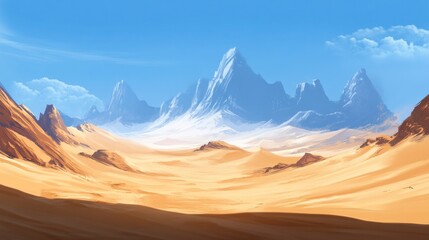 Naklejka premium Desert Valley, Majestic Mountains, Sunny Day