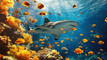 Fototapeta premium Shark in Coral Reef Underwater Scene